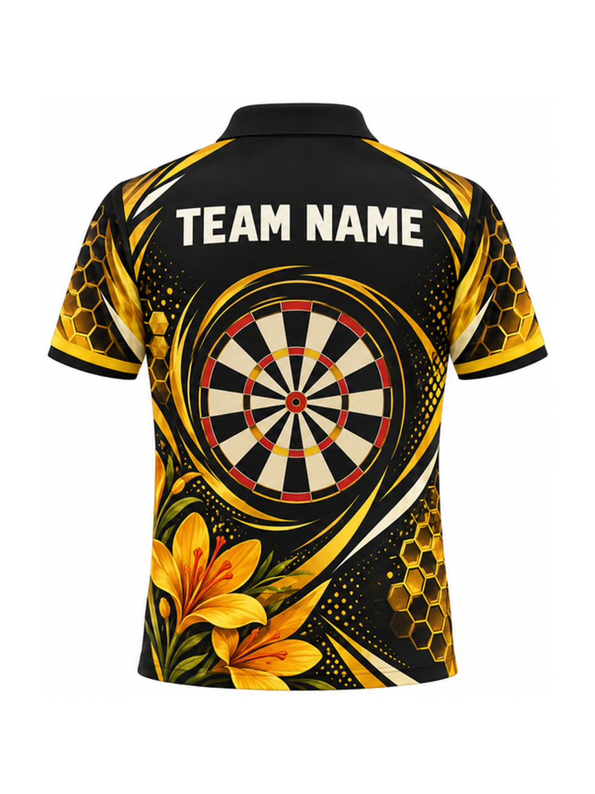 Honeybee Saffron Mosaic custom Darts team shirt - back team name preview