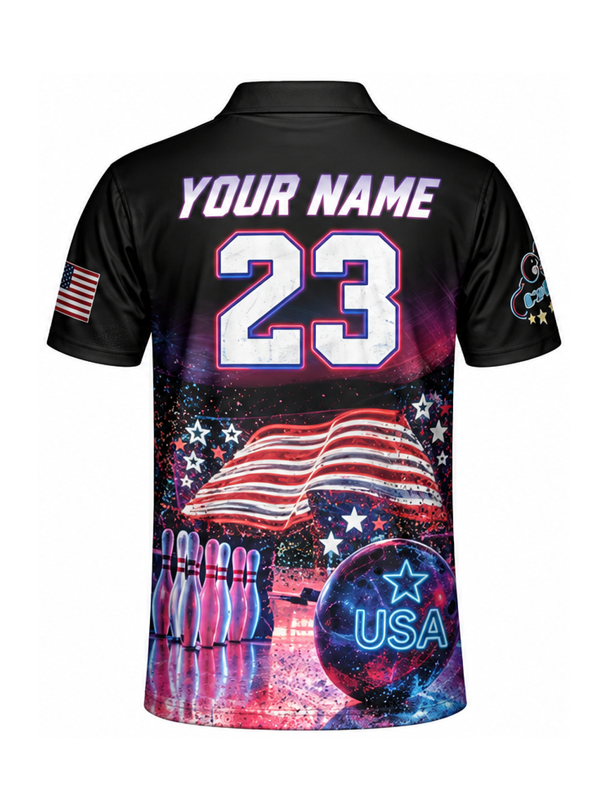 Cosmic USA Lane Custom Bowling Polo Shirt - back name and number preview