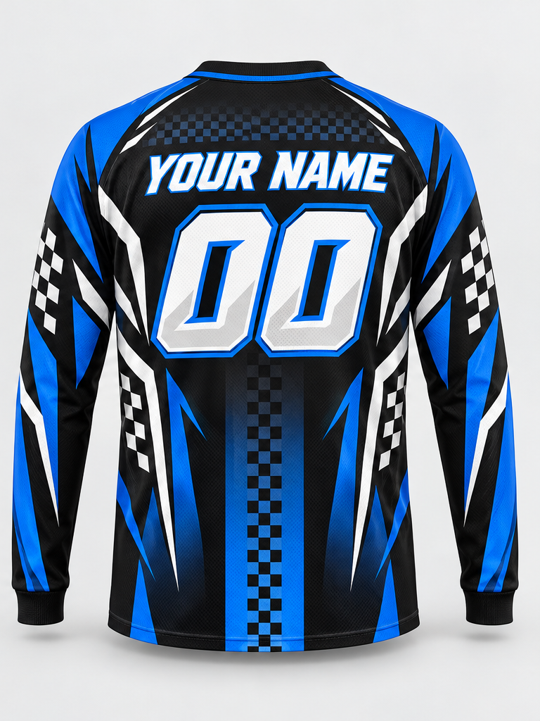 Cobalt Checkered Columns Custom Dirt Bike Jersey - back view
