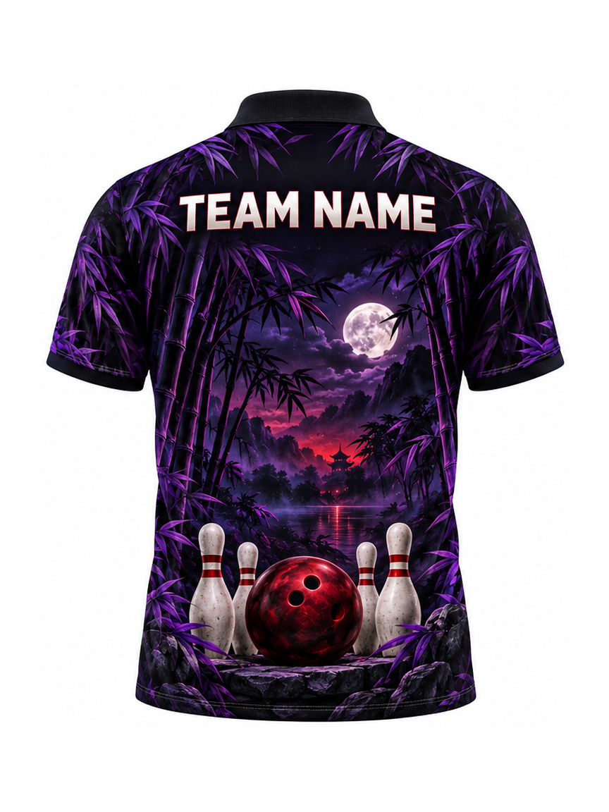 Violet Bamboo Midnight custom Bowling team shirt - back team name preview