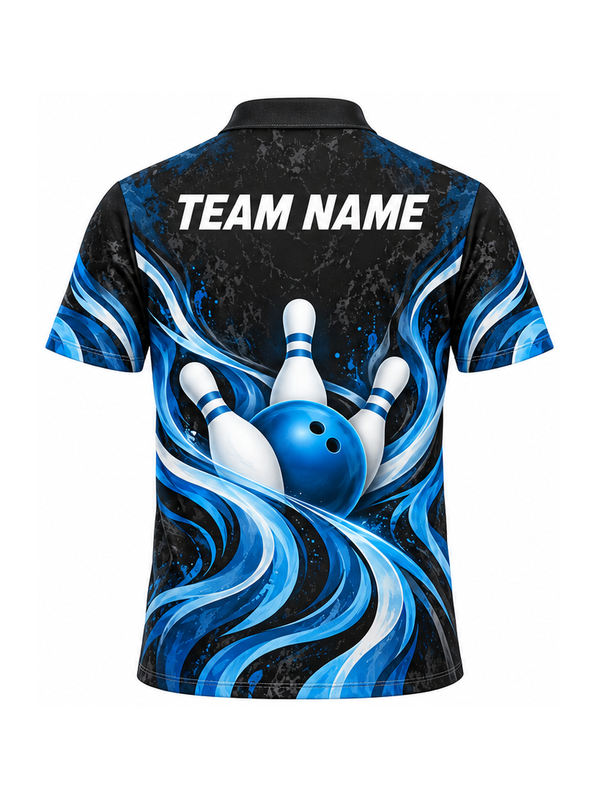 Glacier Flame Scroll custom Bowling team shirt - back team name preview