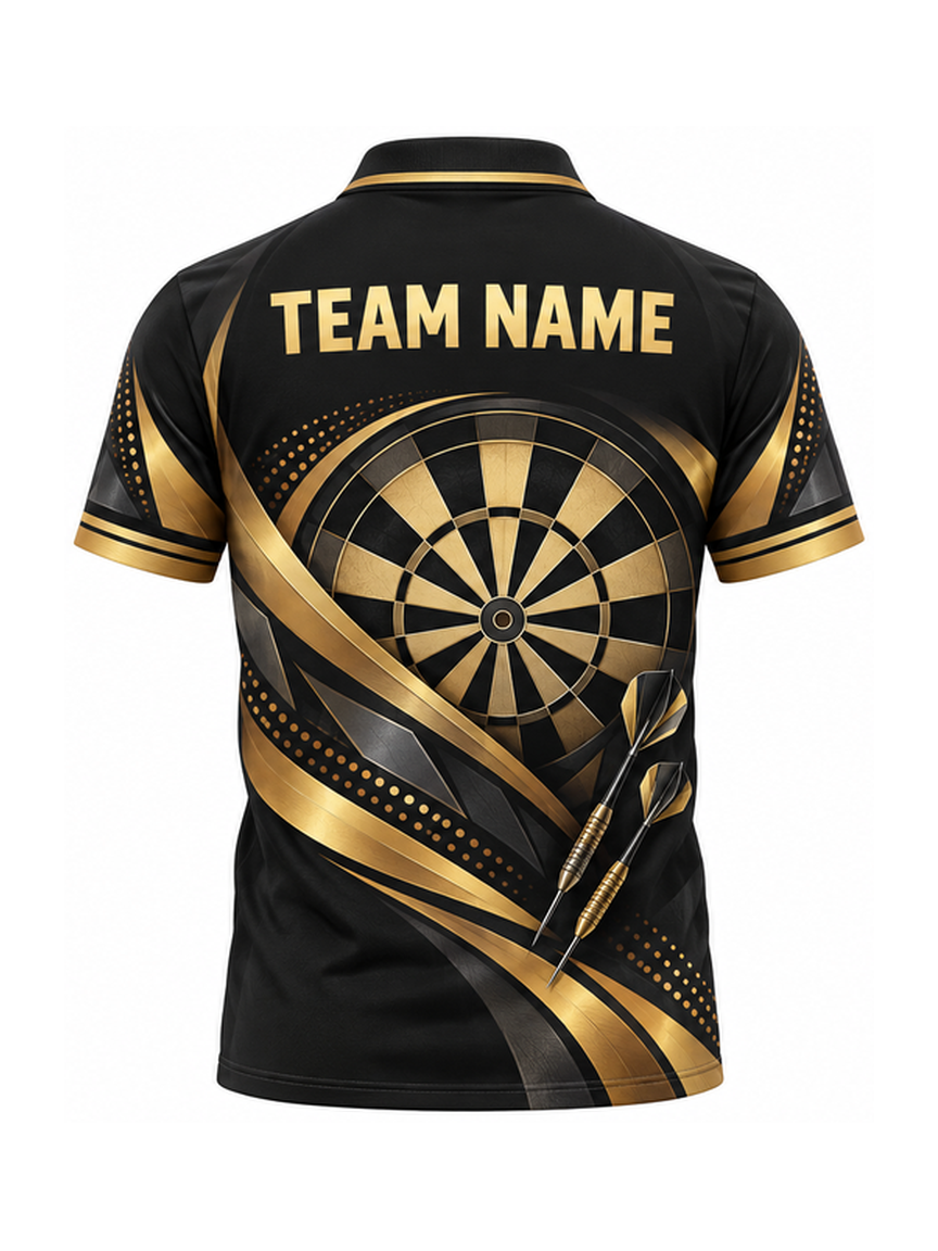 Gold Folded Velocity custom Darts team shirt - back team name preview