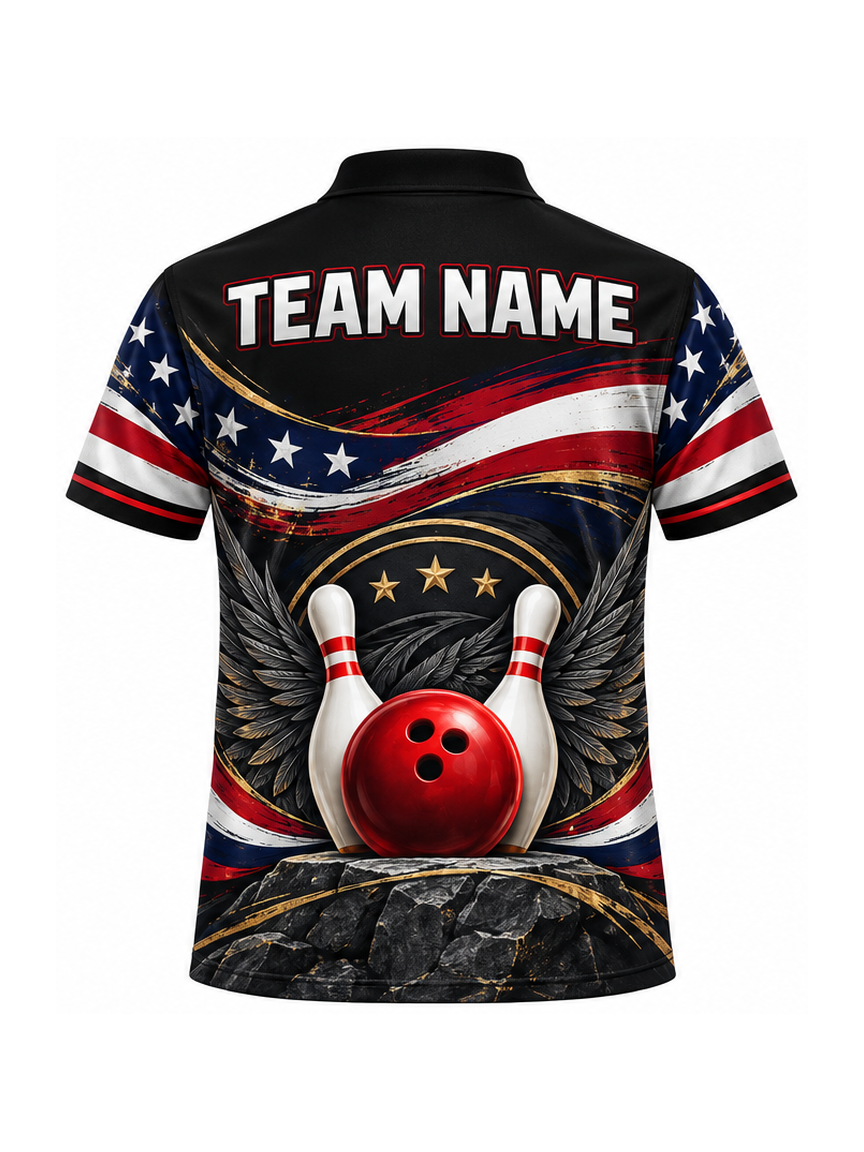 Liberty Eagle Horizon custom Bowling team shirt - back team name preview