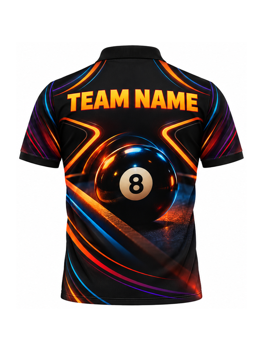 Amber Neon Table custom Billiards team shirt - back team name preview