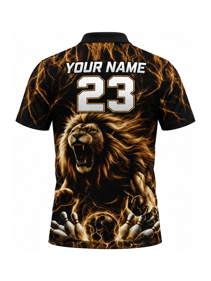 Golden Thunder Lion Custom Bowling Polo Shirt - back name and number preview
