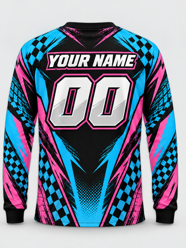 Neon Checkrush custom motocross jersey - back view