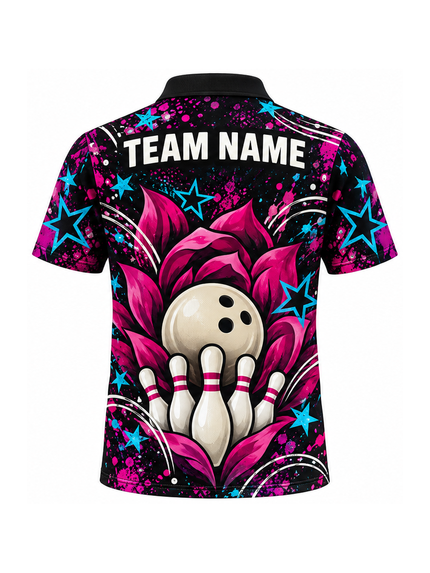 Rose Quartz Star Bloom custom Bowling team shirt - back team name preview