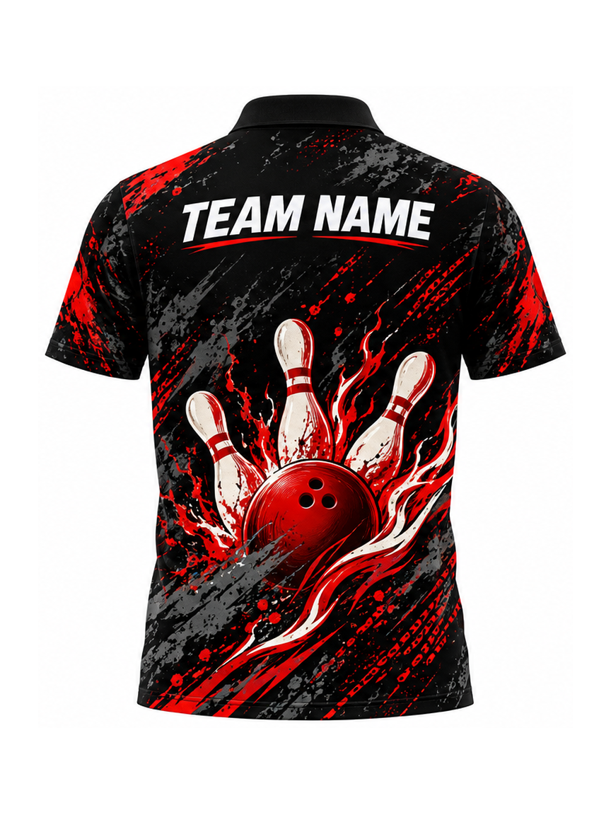 Scarlet Grunge Flame custom Bowling team shirt - back team name preview