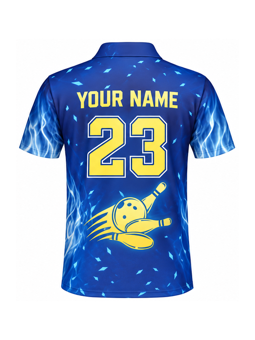 Electric Gold Strike Custom Bowling Polo Shirt - back name and number preview