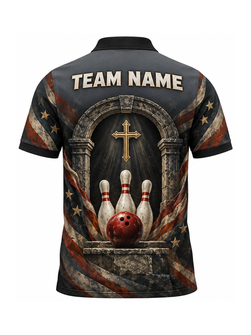 Liberty Eagle Stonework custom Bowling team shirt - back team name preview