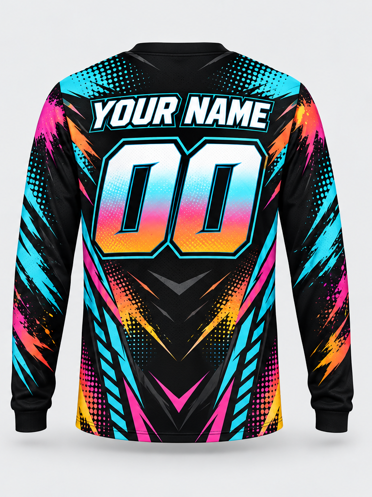 Neon Brushstrokes Custom Dirt Bike Jersey - back view
