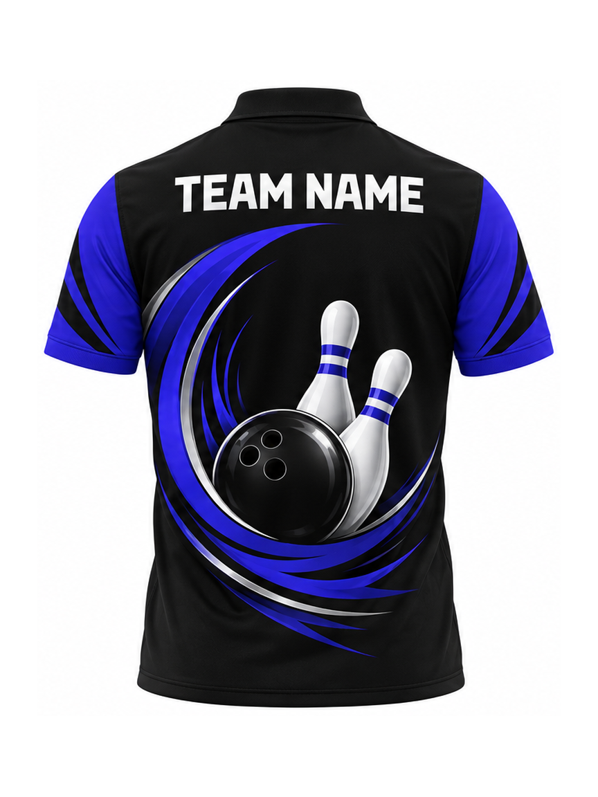 Indigo Quiet Current custom Bowling team shirt - back team name preview
