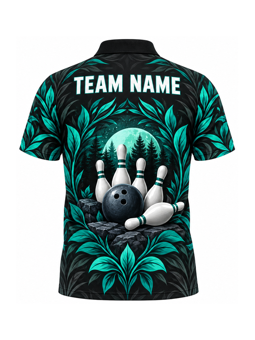 Wolf Teal Rosette custom Bowling team shirt - back team name preview