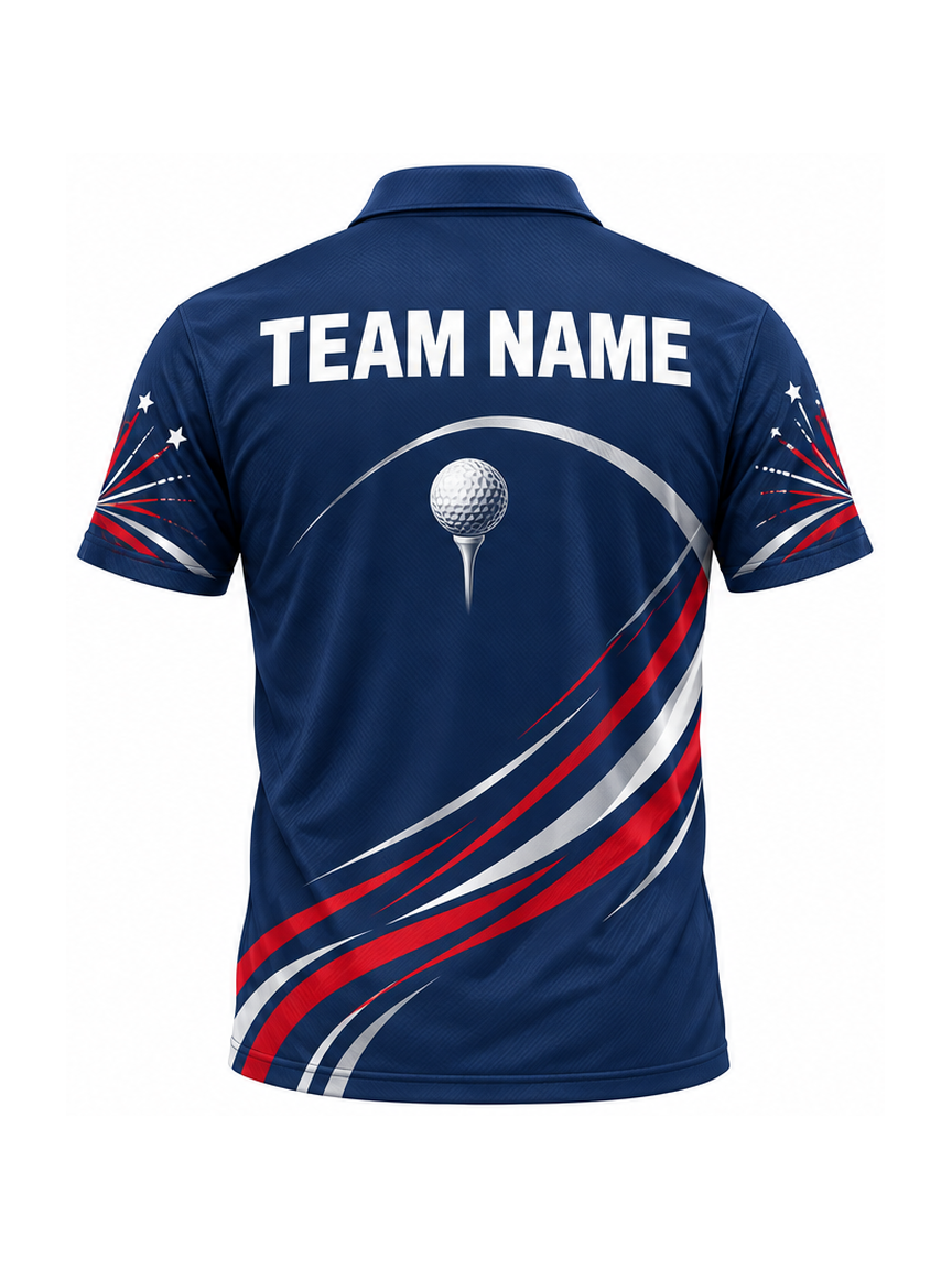 Navy Celebration Links custom Golf team shirt - back team name preview