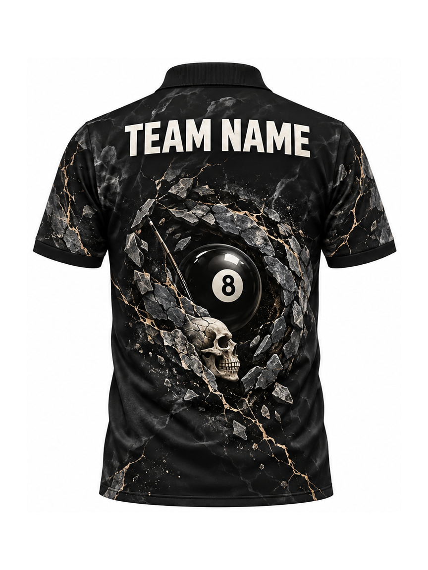 Obsidian Fracture Eight custom Billiards team shirt - back team name preview