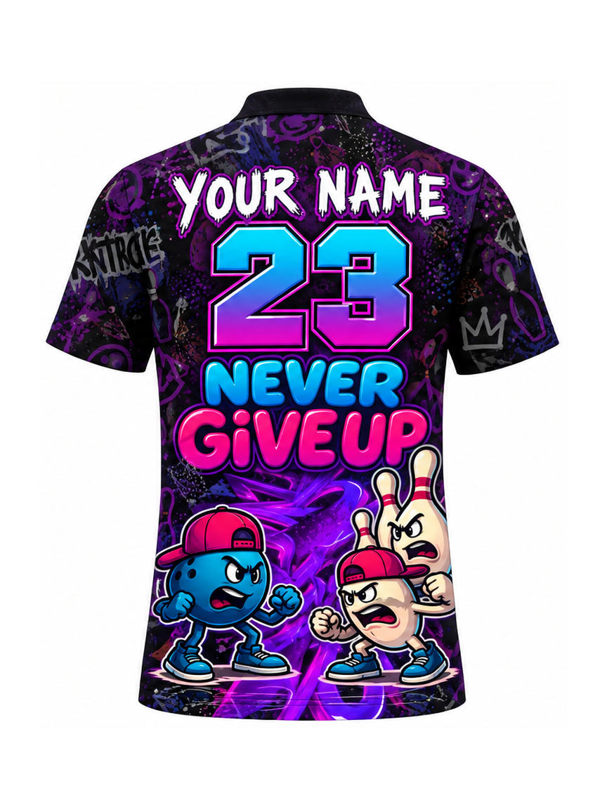 Purple Street Strike Custom Bowling Polo Shirt - back name and number preview
