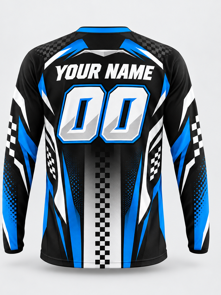 Cyan Finish Line Custom Dirt Bike Jersey - back view