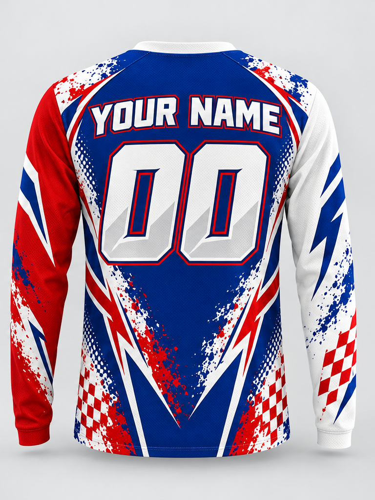 Tricolor Paint Rush Custom Dirt Bike Jersey - back view
