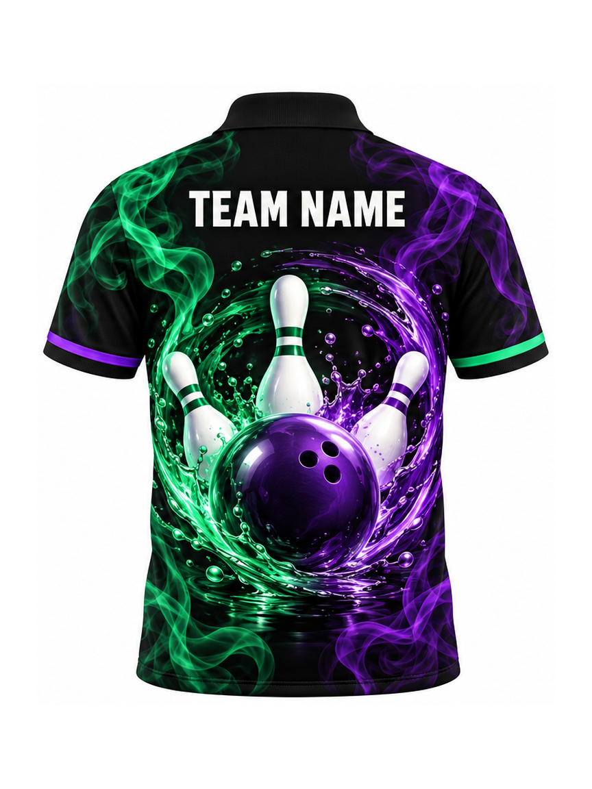 Emerald Violet Confluence custom Bowling team shirt - back team name preview