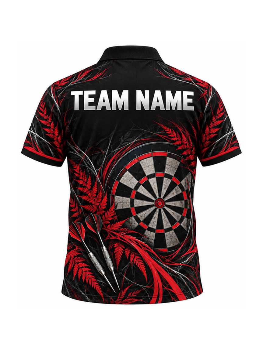 Crimson Spider Fern Threads custom Darts team shirt - back team name preview