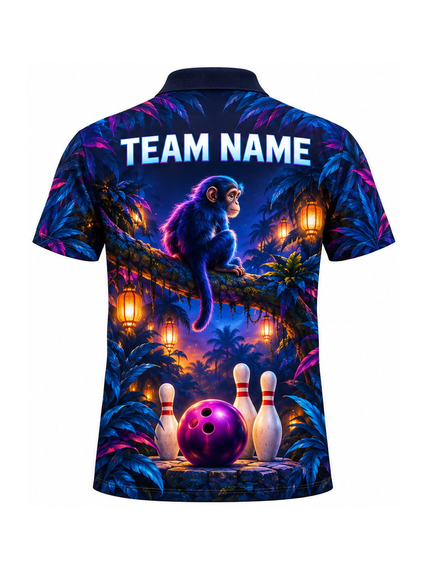 Blue Monkey Lantern Canopy custom Bowling team shirt - back team name preview