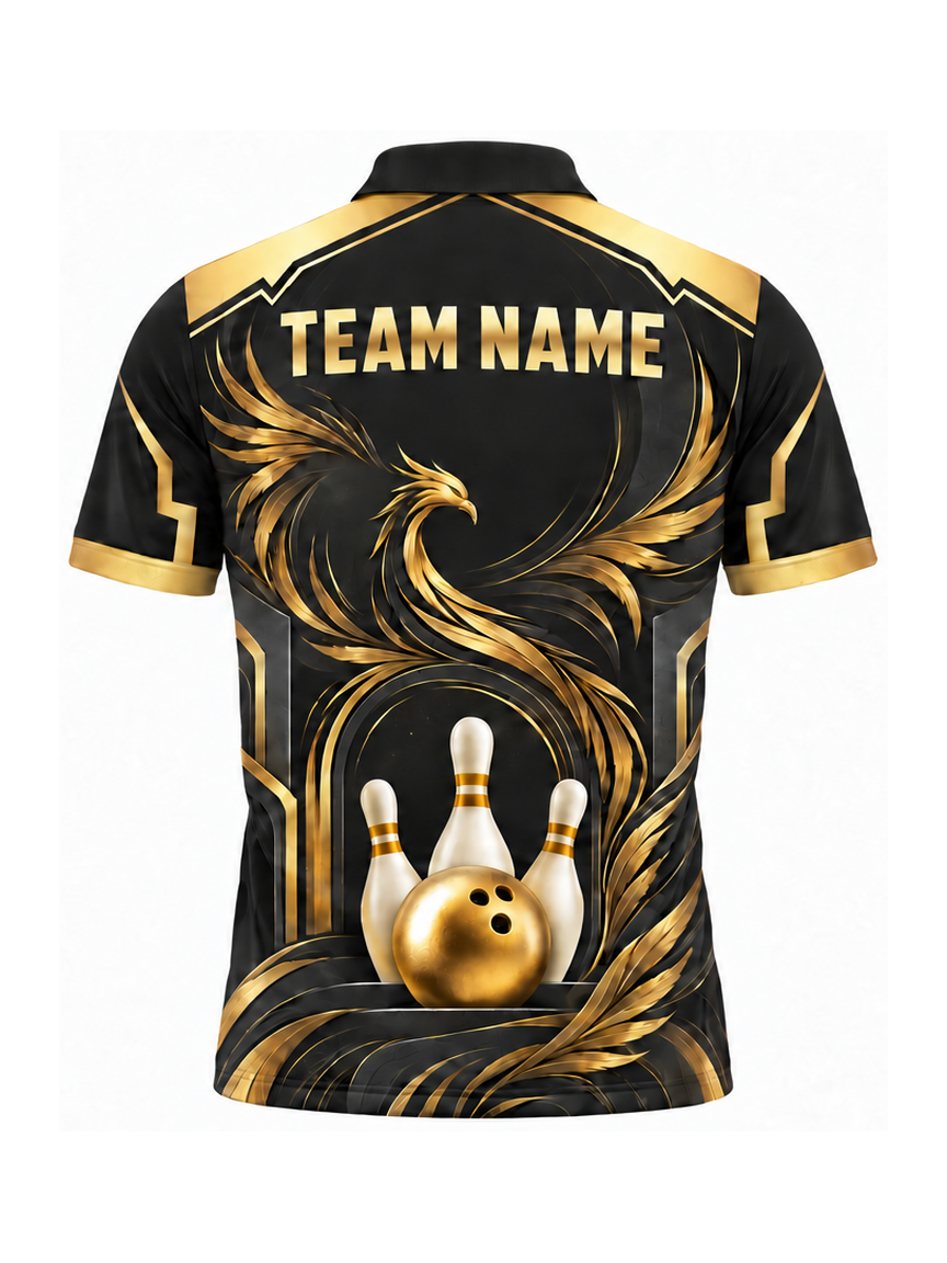 Gold Phoenix Courtyard custom Bowling team shirt - back team name preview