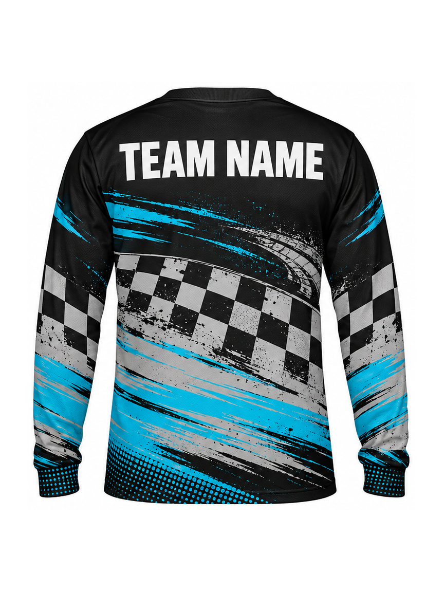 Cyan Checker Current custom Motocross team shirt - back team name preview