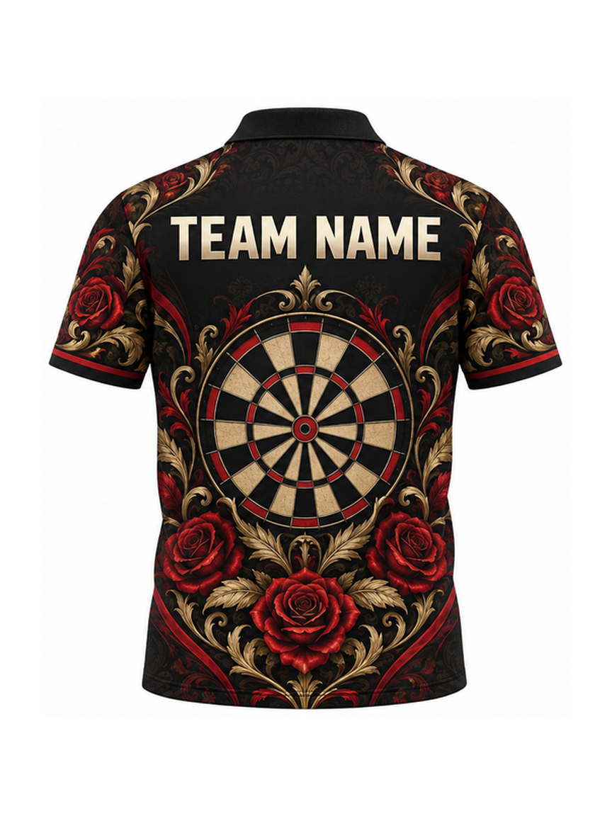 Antique Ruby Rose Silk custom Darts team shirt - back team name preview