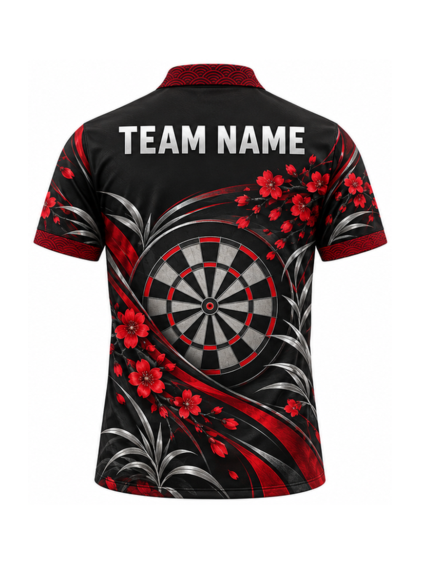 Crimson Blossom Lacquer Weave custom Darts team shirt - back team name preview