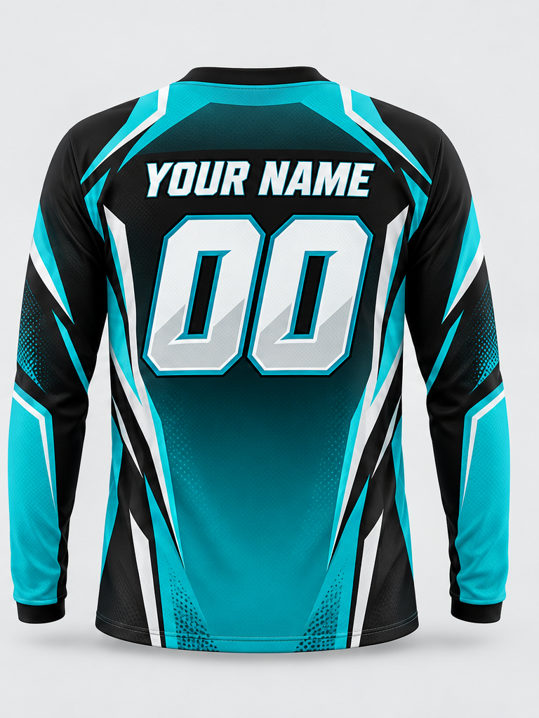 Teal Edge Flow Custom Dirt Bike Jersey - back view