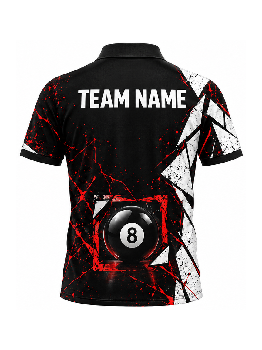 Scarlet Fracture Eight custom Billiards team shirt - back team name preview