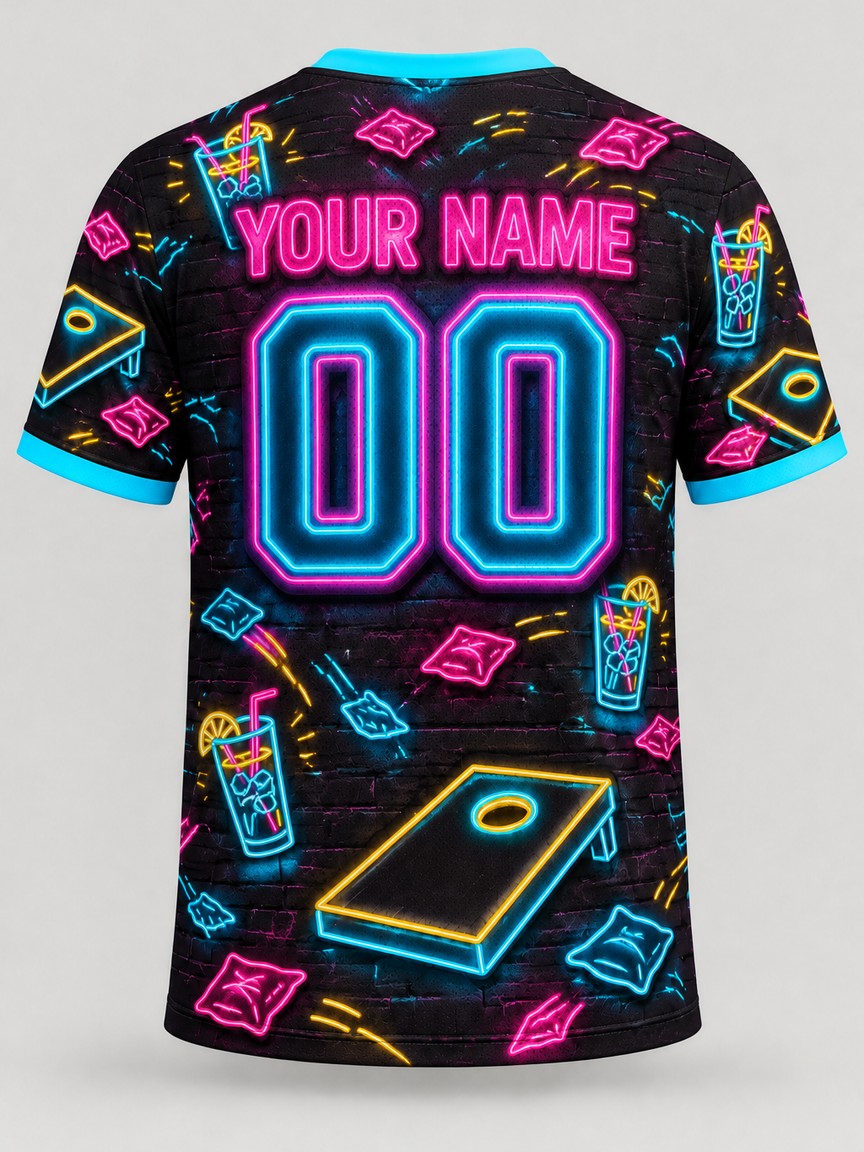 Neon Happy Hour custom cornhole jersey - back view
