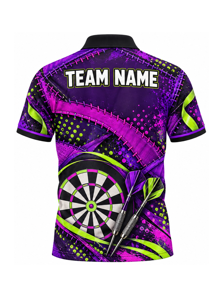 Amethyst Patchwork Orbit custom Darts team shirt - back team name preview