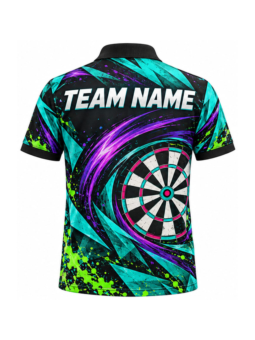 Turquoise Comet Riot custom Darts team shirt - back team name preview