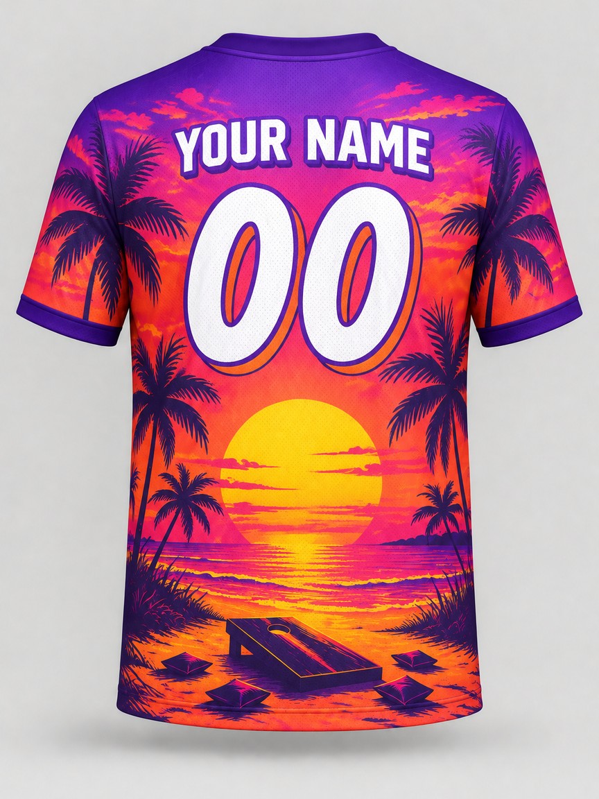 Sunset Beach custom cornhole jersey - back view