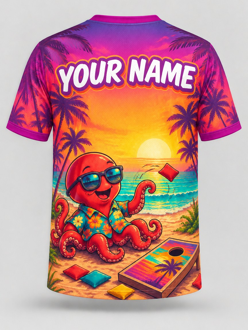 Sunset Kraken custom cornhole jersey - back view