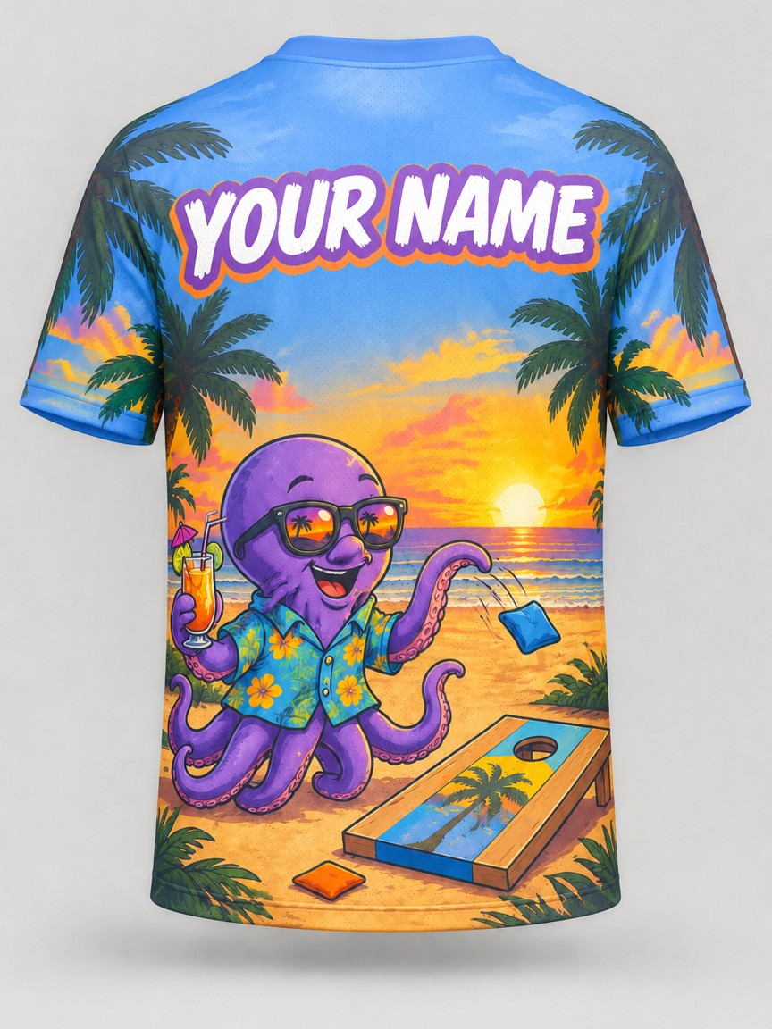 Tiki Octopus custom cornhole jersey - back view