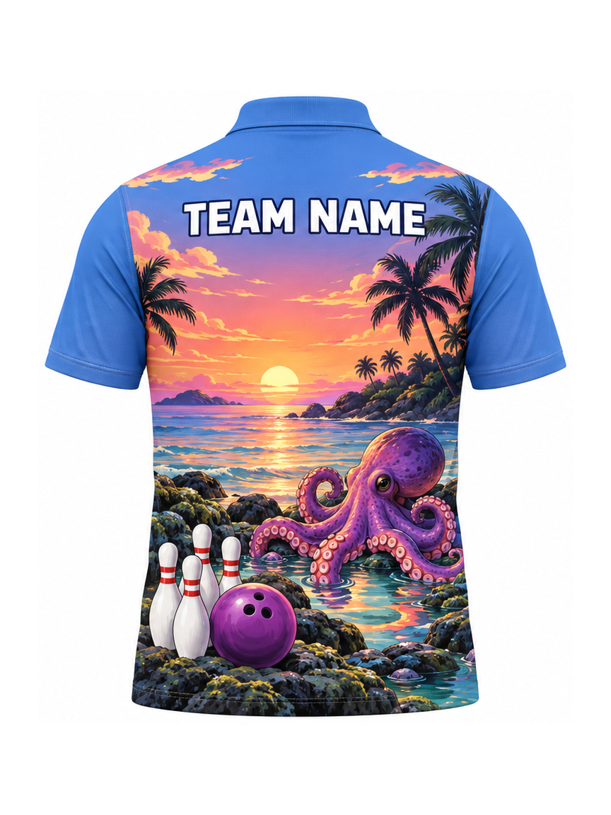Violet Tidepool Sunset custom Bowling team shirt - back team name preview