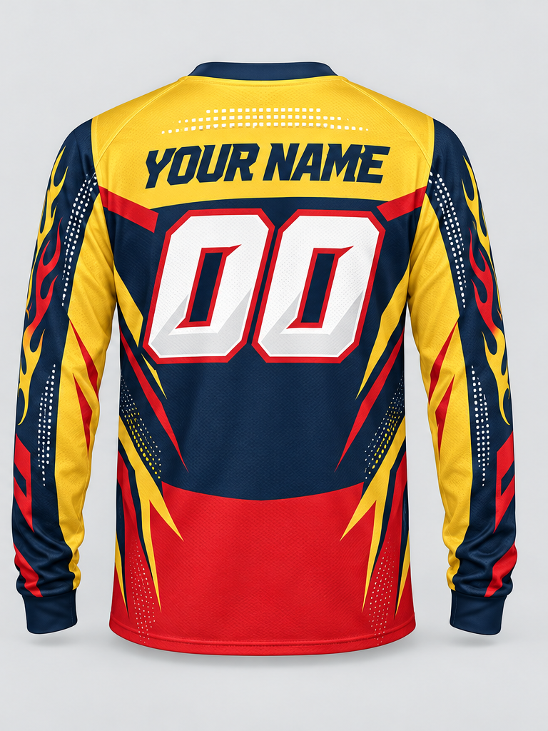 Golden Tricolor Blaze custom motocross jersey - back view