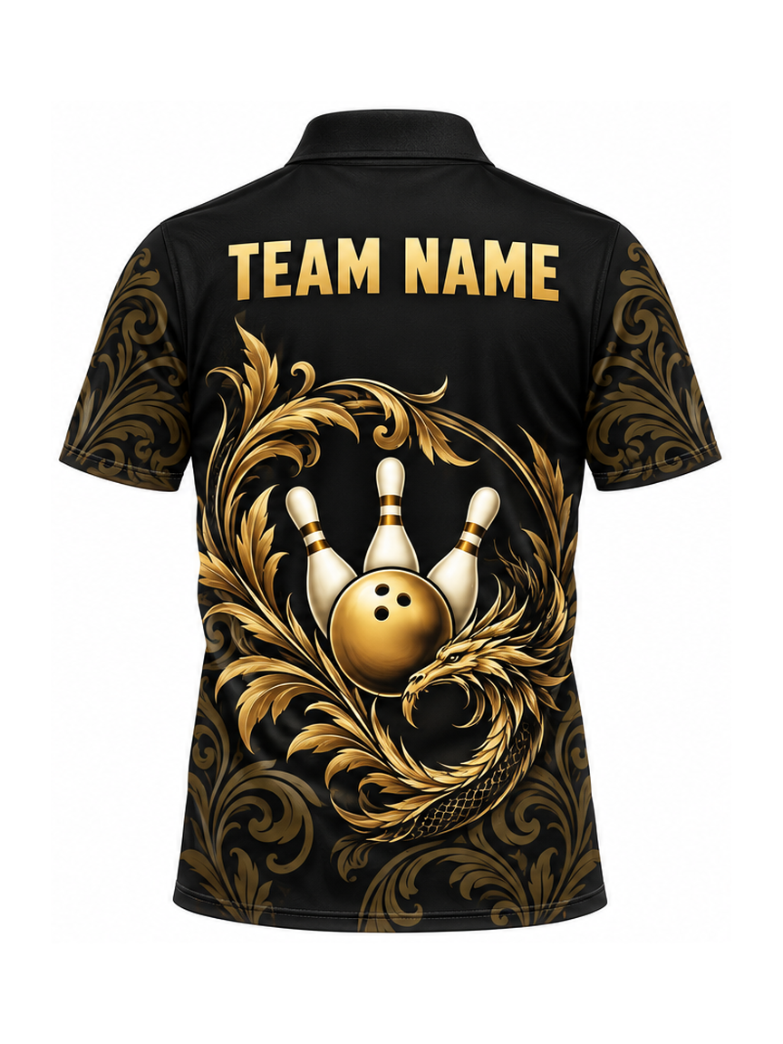 Gilded Dragon Scroll custom Bowling team shirt - back team name preview