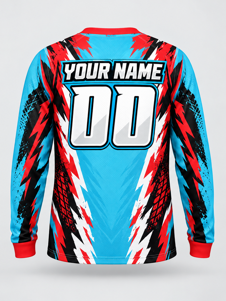 Azure Redslash Custom Dirt Bike Jersey - back view