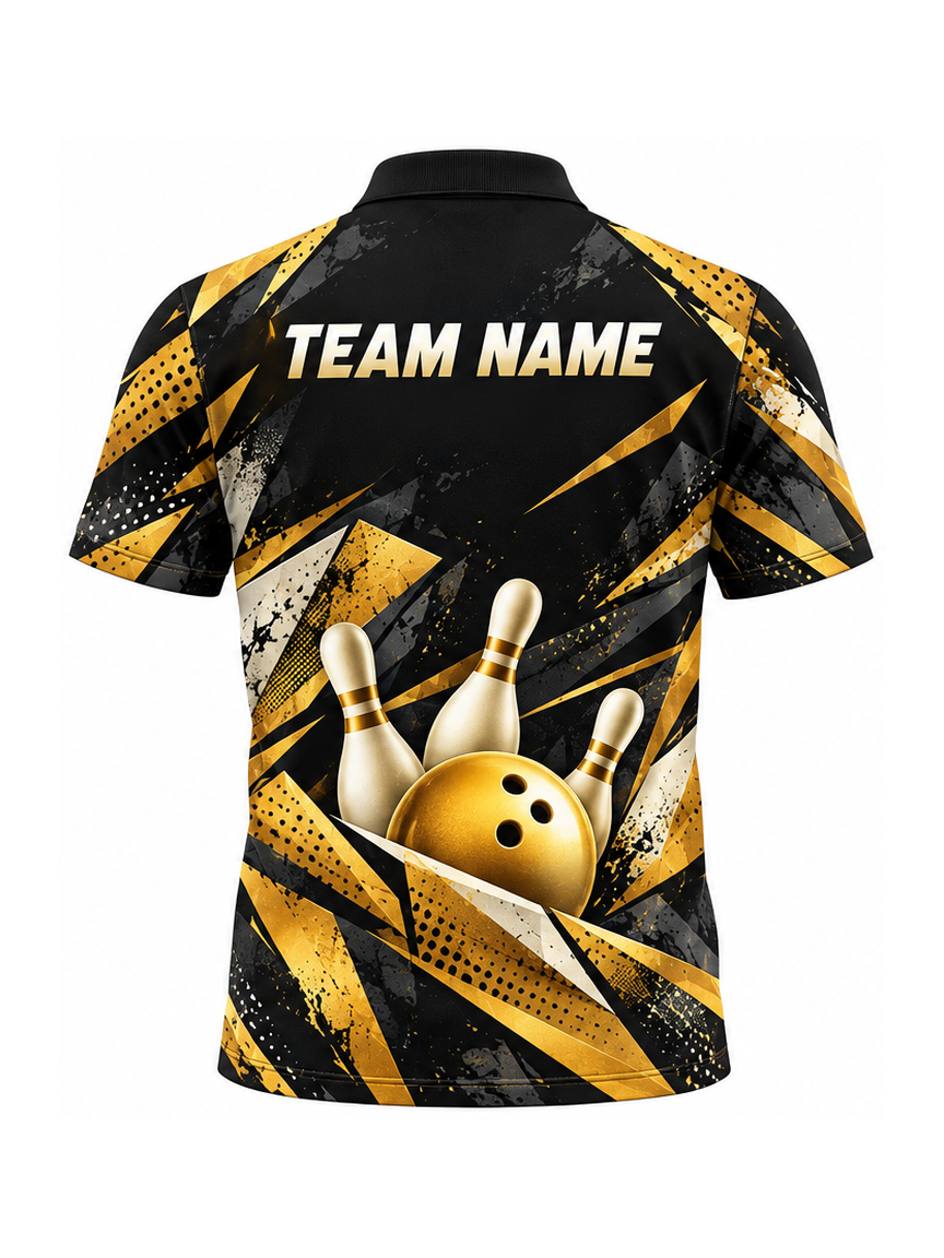 Royal Gold Fracture custom Bowling team shirt - back team name preview