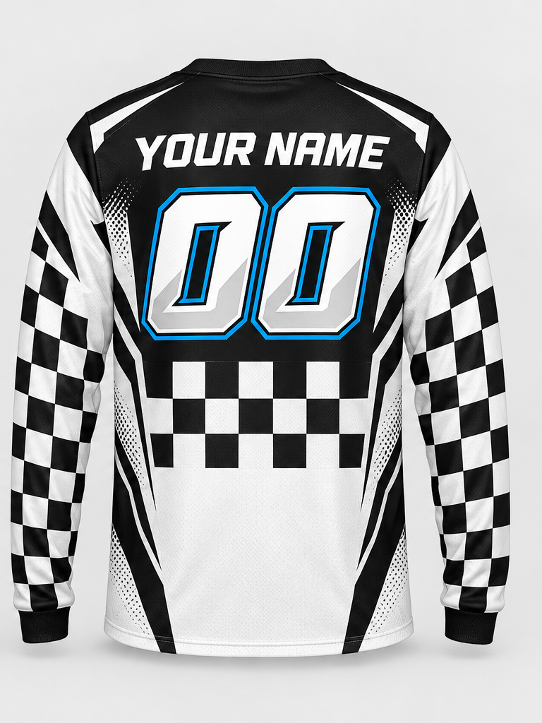 Monochrome Checks Custom Dirt Bike Jersey - back view