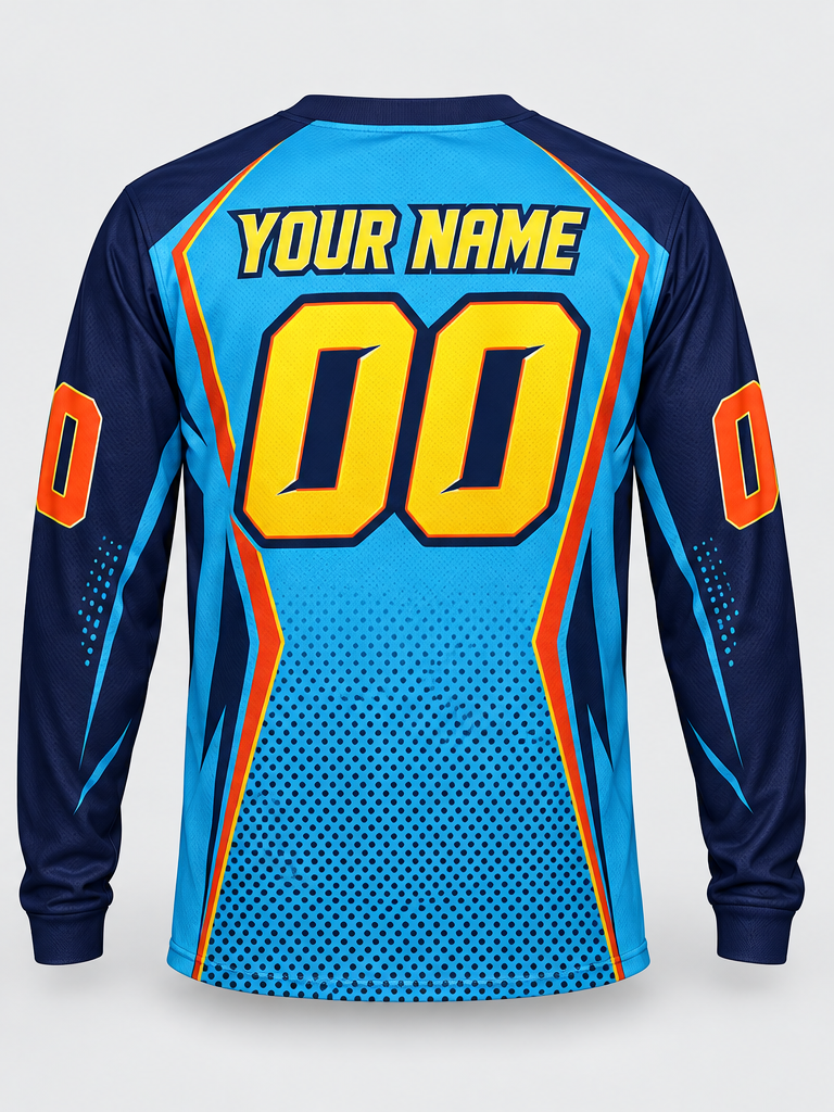 Navy Cyan Circuit Custom Dirt Bike Jersey - back view