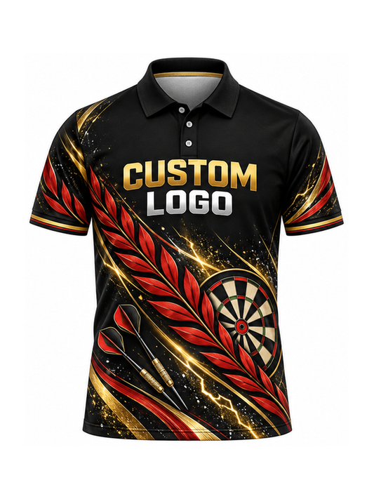Gold Lightning Scarlet Laurel custom Darts team shirt - front logo preview