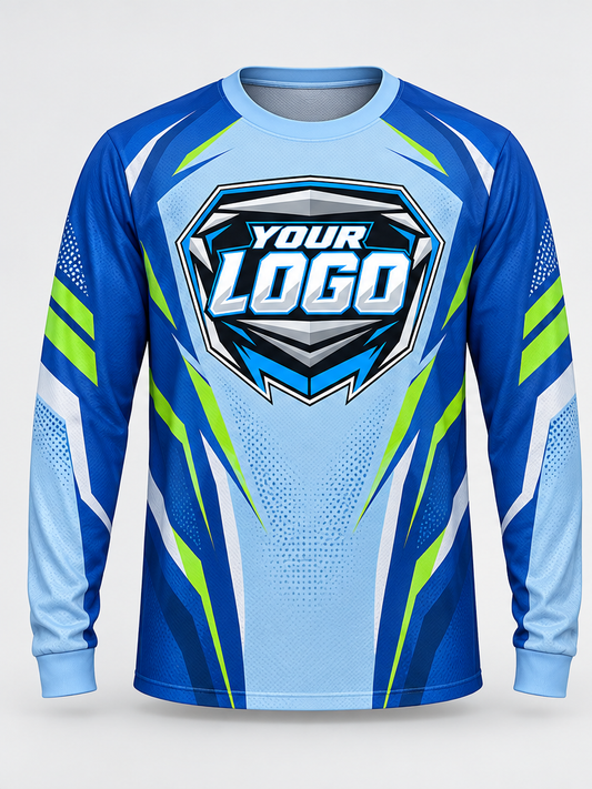 Blue Limeflash Custom Dirt Bike Jersey - front view