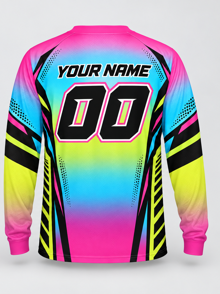 Neon Spectrum Fade Custom Dirt Bike Jersey - back view