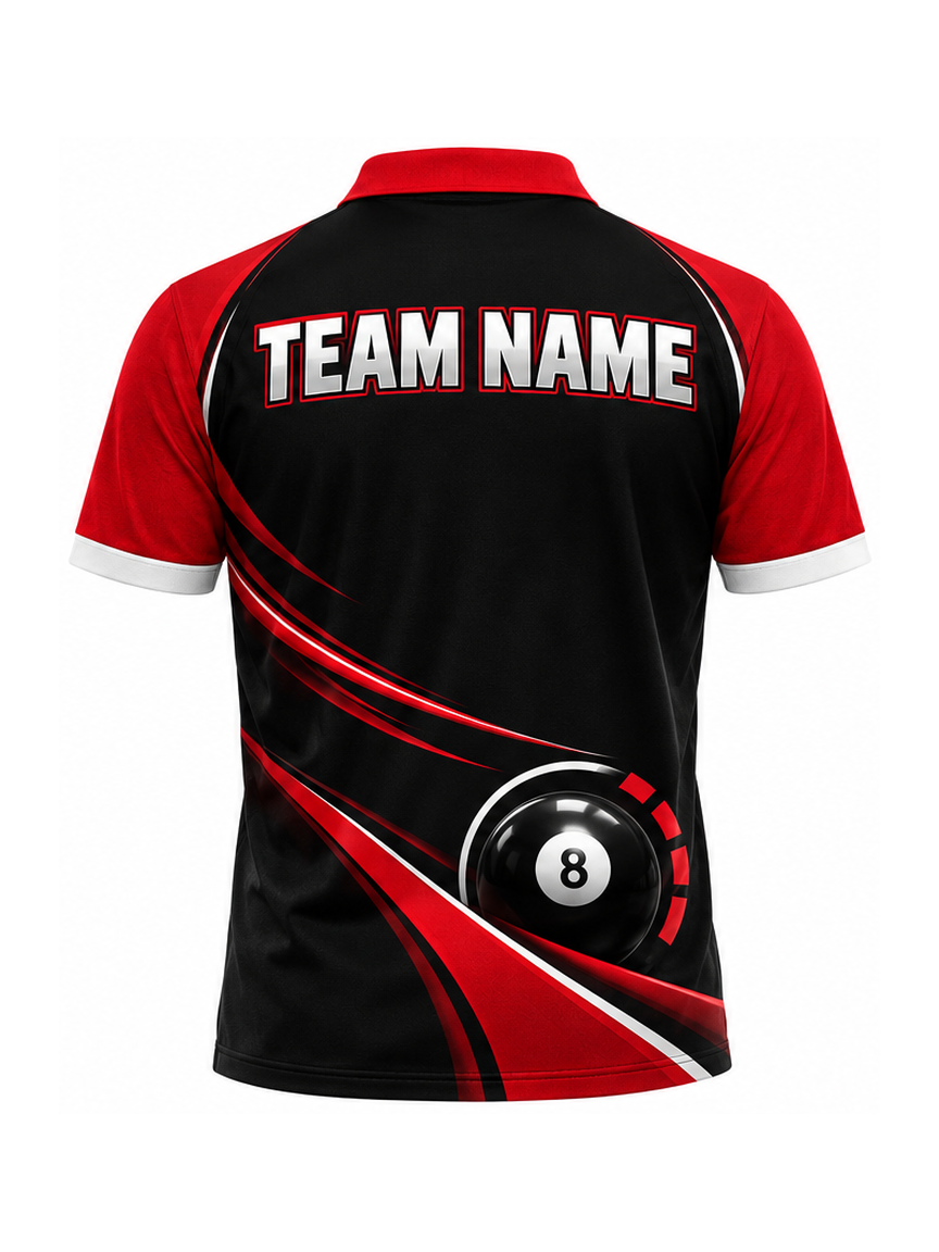 Crimson Orbit Rail custom Billiards team shirt - back team name preview