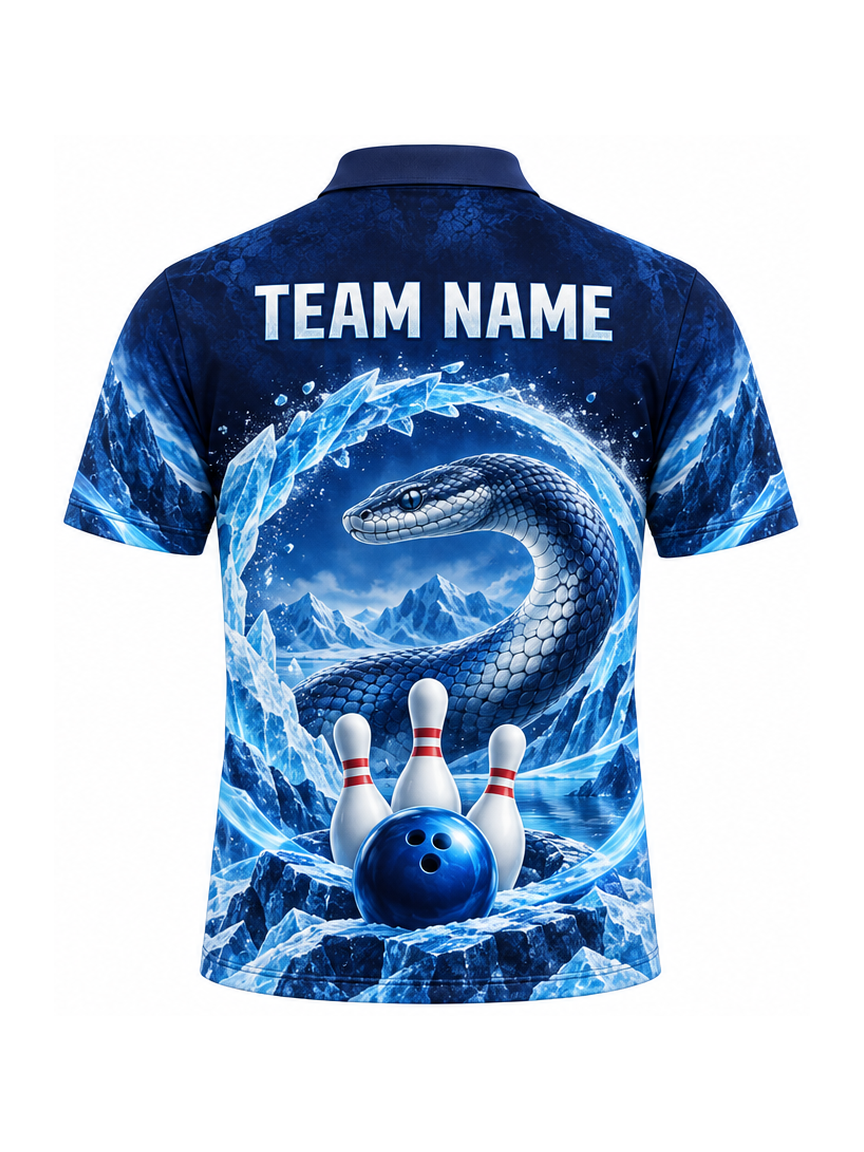 Sapphire Serpent Frostbank custom Bowling team shirt - back team name preview