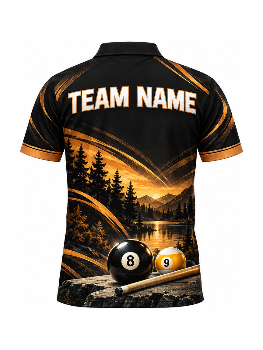 Amber Black Pantherline custom Billiards team shirt - back team name preview
